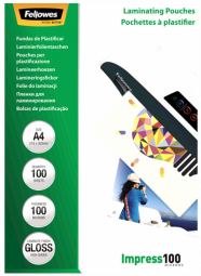 Laminēšanas plēves Fellowes A4 Glossy 100 Micron Laminating Pouch - 100 pack