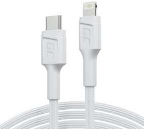 Kabelis Green Cell Lightning Male – USB Type-C Male 1m MFi Fast Charging White