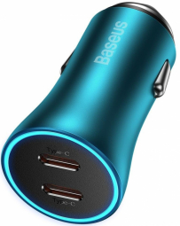 Lādētājs Baseus Golden Contractor Pro Dual Quick Charger Car Charger 2 x USB-C 40W Blue