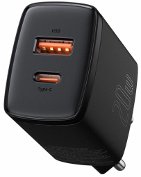 Lādētājs Baseus Compact Quick Charger USB + USB-C 20W Black