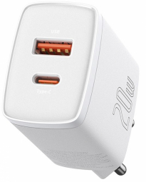Lādētājs Baseus Compact Quick Charger USB + USB-C 20W White