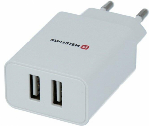 Charger Swissten Smart IC Travel Charger 2 x USB + USB-C Cable White