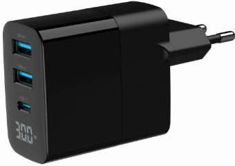 Charger Gembird 3-port 30W GaN USB Fast Charger LCD Black