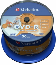 Matricas DVD-R AZO Verbatim 4.7GB 16x Wide Printable non ID,50 Pack Spindle