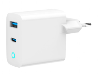 Charger Gembird USB Type-C + USB Type-A 45W LED White