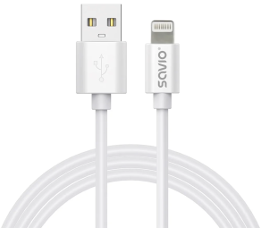 Kabelis SAVIO USB-A – Lightning 1 m, White, 2.4A
