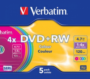 Matricas DVD+RW Verbatim 4.7GB 4x Colour, 5 Pack Slim