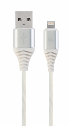 Gembird USB Male - Lightning Male Premium cotton braided 1m Silver/White