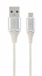 Gembird USB Male - Micro USB Male Premium cotton braided 1m Silver/White
