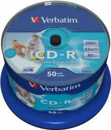 Matricas CD-R AZO Verbatim 700MB 1x- 52x Wide Printable non ID,50 Pack Spindle