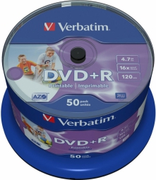 Matricas DVD+R AZO Verbatim 4.7GB 16x Wide Printable non ID, 50 Pack Spindle