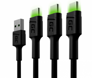 Green Cell USB Male - USB Type-C Male x 3 2m LED Backlight