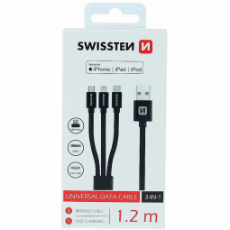 Swissten Textile Universal 3in1 USB-C / Lightning Data MFI / Micro USB Cable 1.2m Black