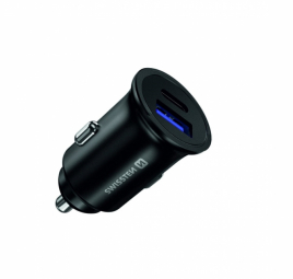 Swissten Metal Car Charger Adapter USB-C + USB 3.0 36W Black