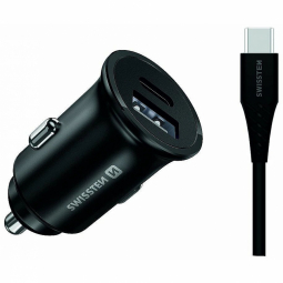 Swissten 35W Metal Car Charger Adapter 25W Samsung SFC + 10W USB Black