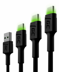 Green Cell USB Male - USB Type-C Male Set 3x with LED Diode 1.2m
