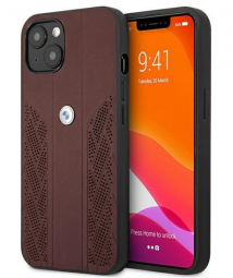 BMW Leather Back Case for Apple iPhone 13 Dark Red