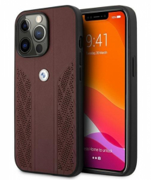 BMW Leather Back Case for Apple iPhone 13 / 13 Pro Dark Red