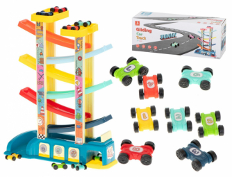 RoGer Wooden slide track with 8 cars