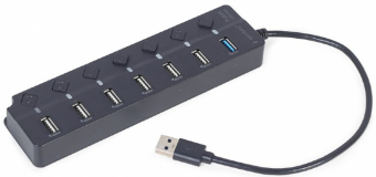 USB Centrmezgls Gembird 7-port USB 3.1 with Switches Black