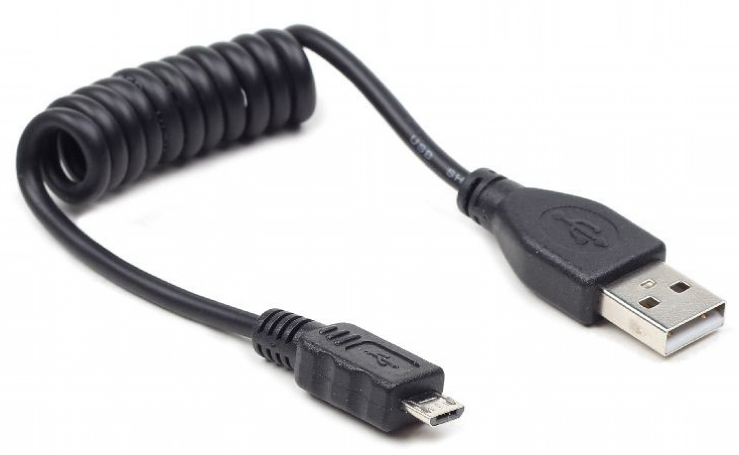 Kabelis Gembird USB Male - MicroUSB Male 0.6m Black Coiled (CC-MUSB2C-AMBM-0.6M)