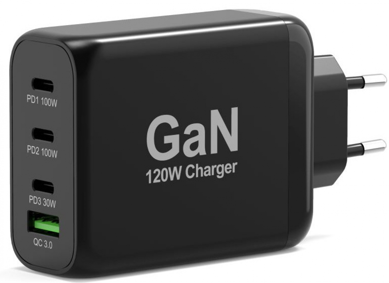 Lādētājs Port Power Delivery and Quick Charge 120W GaN USB-C & USB-A Black (900107-EU)