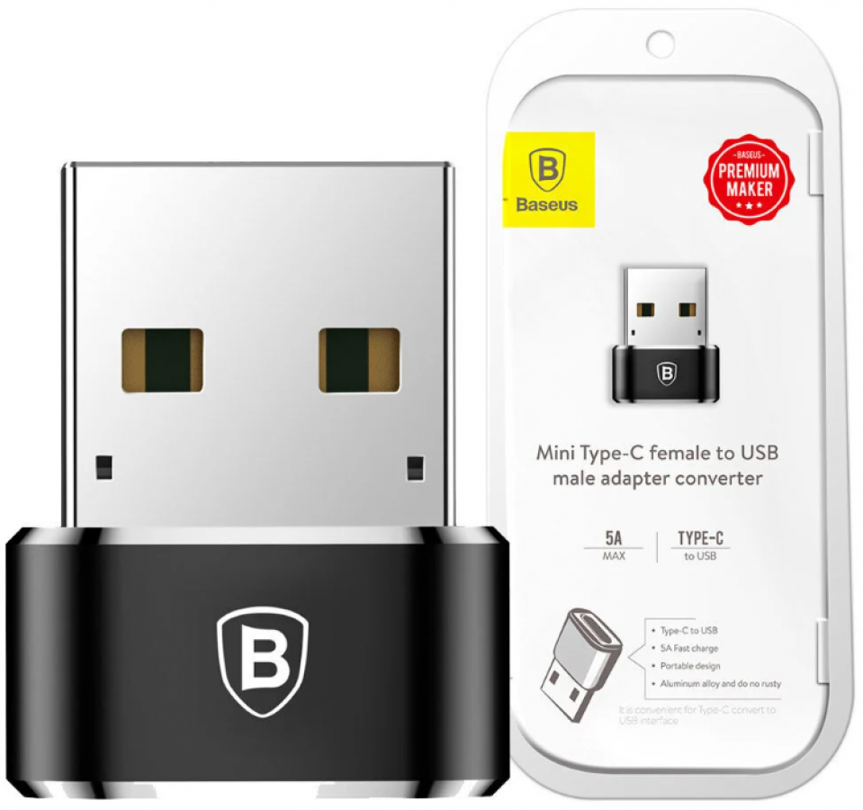 Adapteris Baseus Converter USB Male To Type-C Female Black (CAAOTG-01)