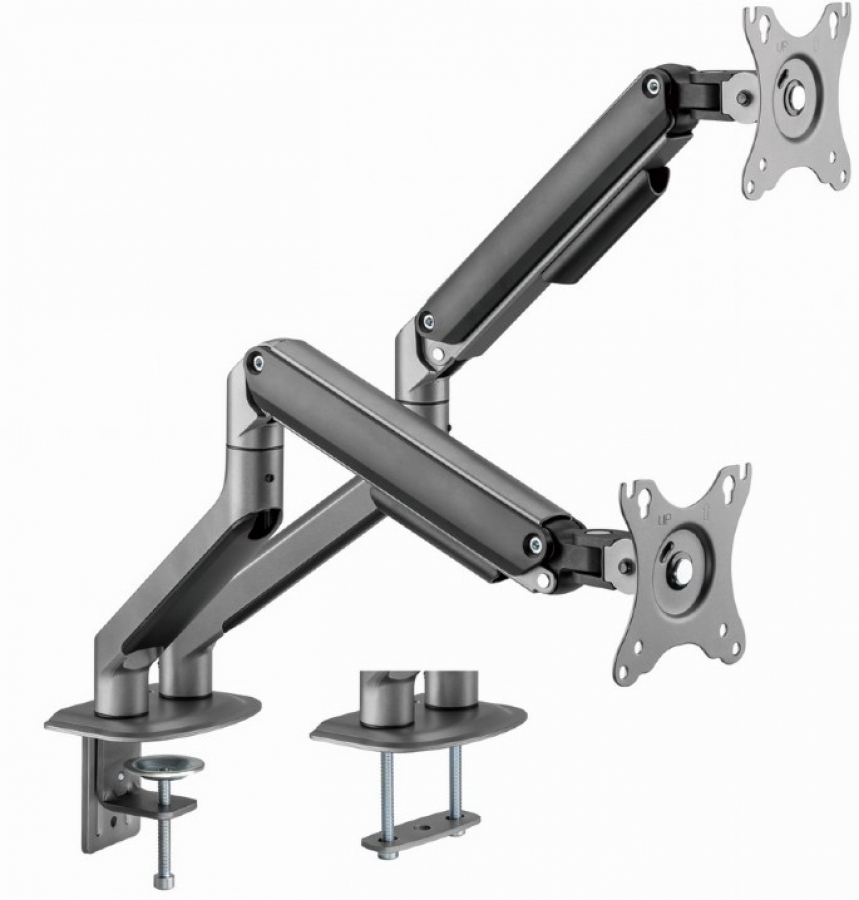 Monitora stiprinājums Gembird Desk Mounted Adjustable Monitor Double Arm Space Grey (MA-DA2-05)