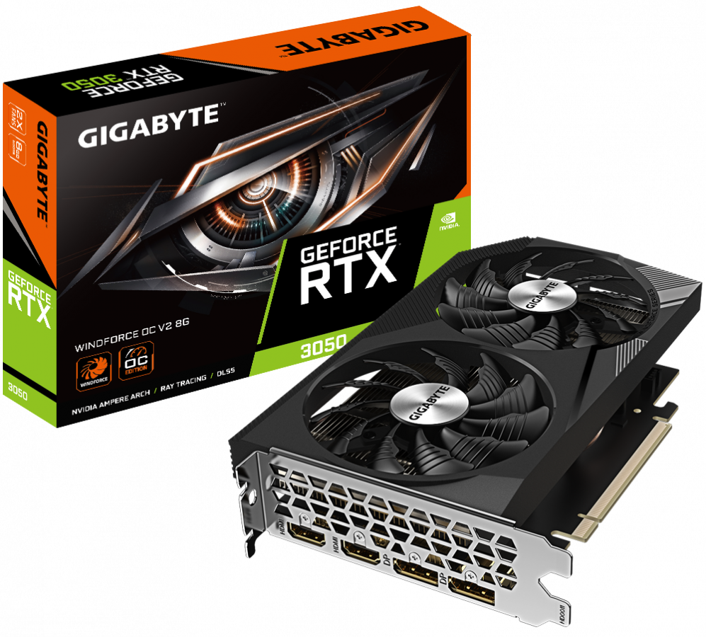 Videokarte Gigabyte GeForce RTX 3050 WINDFORCE OC V2 8G (GV-N3050WF2OCV2-8GD)