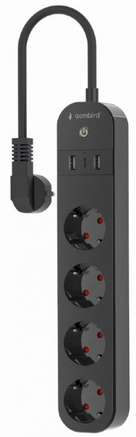 Viedā Rozete Gembird Smart Power Strip with USB Charger 4 Sockets Black (TSL-PS-S4U-01)