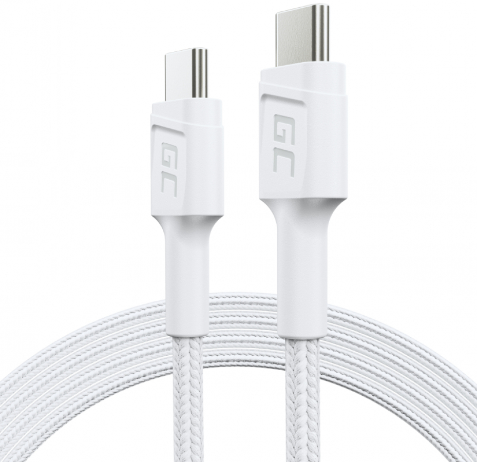 Kabelis Green Cell USB Type-C Male - USB Type-C Male 60W Fast Charging 1.2m White (KABGC30W)