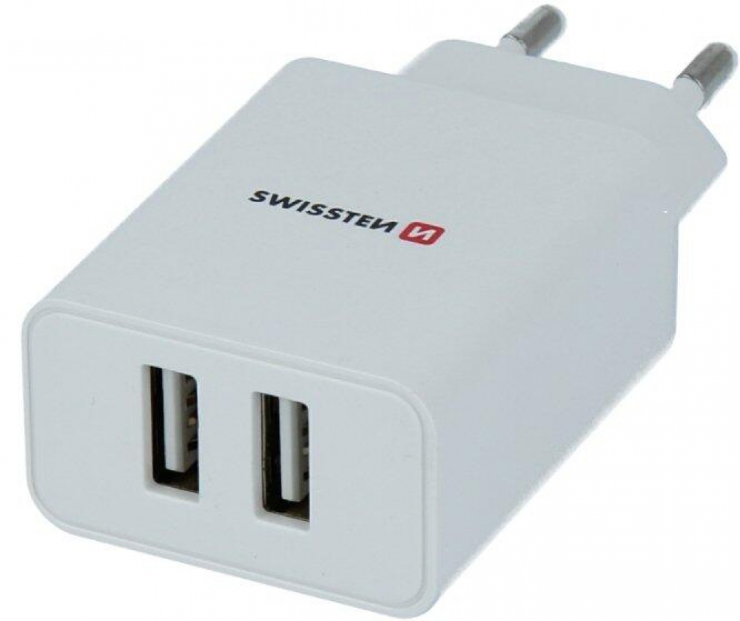 Charger Swissten Smart IC Travel Charger 2 x USB + USB-C Cable White (SW-SET-2X2.1AWCUC-WH)