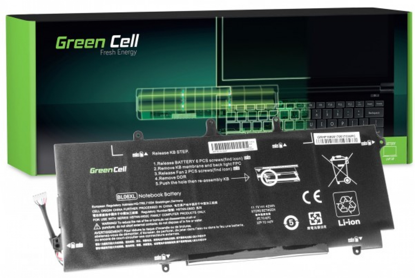 Akumulators Green Cell BL06XL HSTNN-DB5D for HP EliteBook Folio 1040 G1 G2 (HP108)
