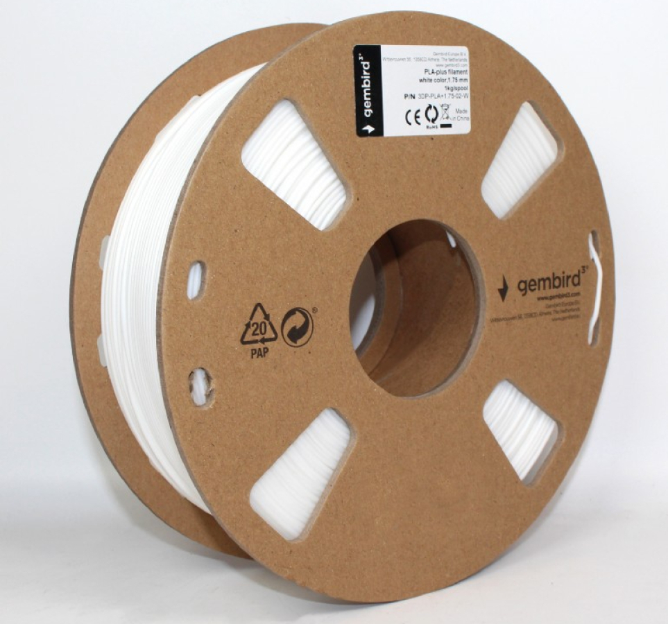 3D Printera izejmateriāls Gembird PLA-PLUS filament White 1.75 mm 1Kg (3DP-PLA+1.75-02-W)