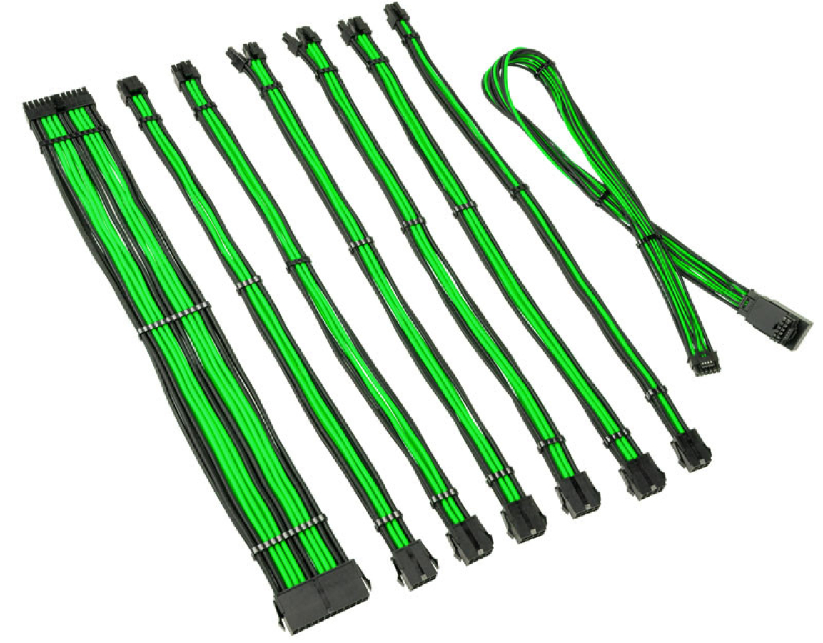PSU kabeļu pagarinātāji Kolink Core Pro Braided Cable Extension Kit 12V-2x6 Type 1 - Venom Green (COREPRO-EK-12VT1-GRN)
