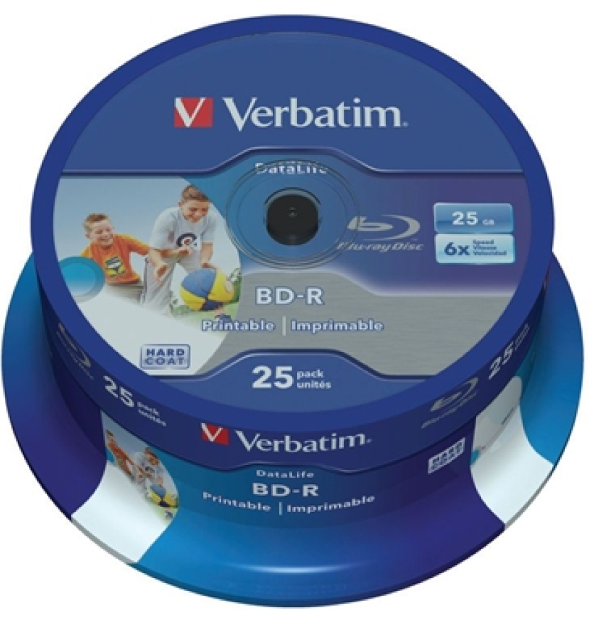 BD-R Verbatim 25GB 6x Datalife 25 Pack Spindle Wide Printable no ID (43811V)