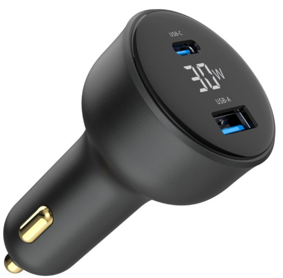 Auto lādētājs Gembird 2-port USB Car Fast Charger 30W Black (TA-UC-AC2PD30LCD-CAR-01)