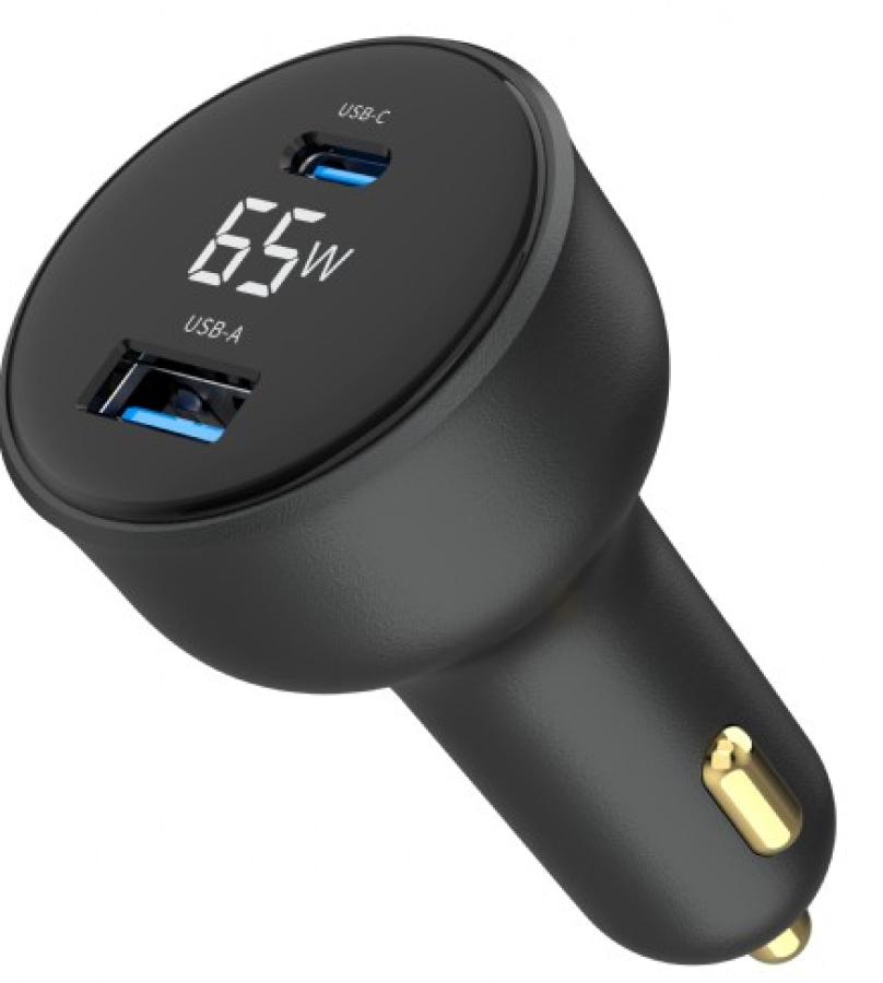 Auto lādētājs Gembird 2-port USB Car Fast Charger 65W Black (TA-UC-AC2PD65LCD-CAR-01)