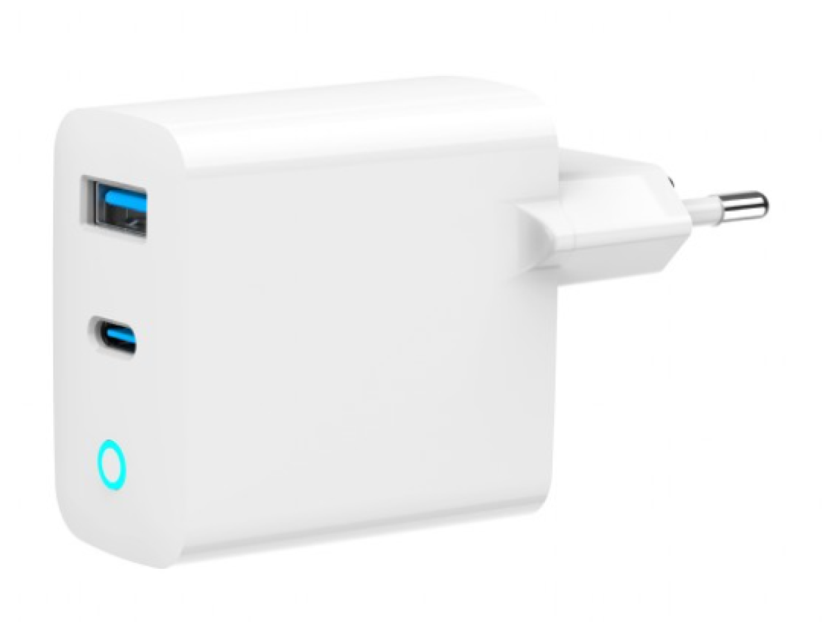 Charger Gembird USB Type-C + USB Type-A 45W LED White (TA-UC-PDQC45L-W-01)