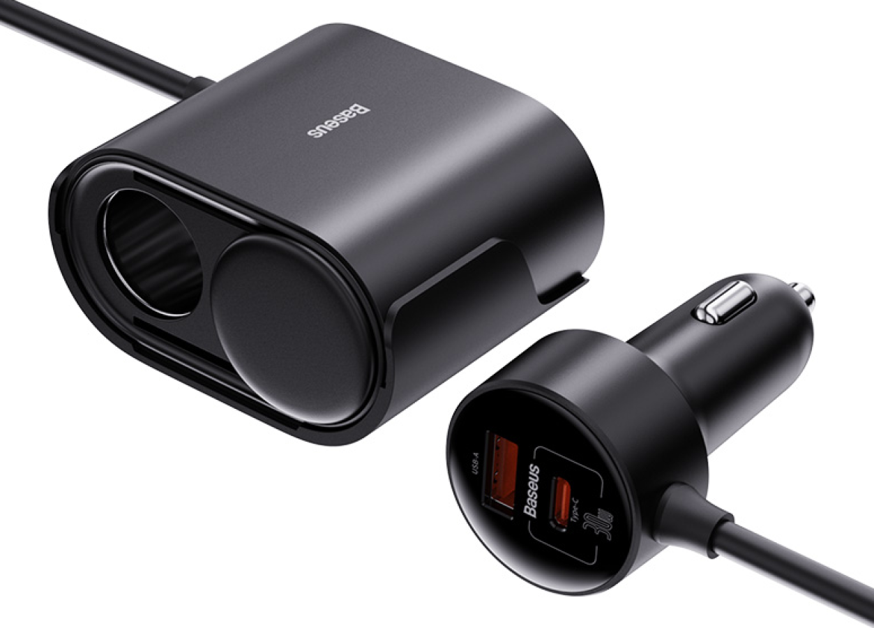 Lādētājs Baseus 1for2 Car 30W Black (C00455300121-00)