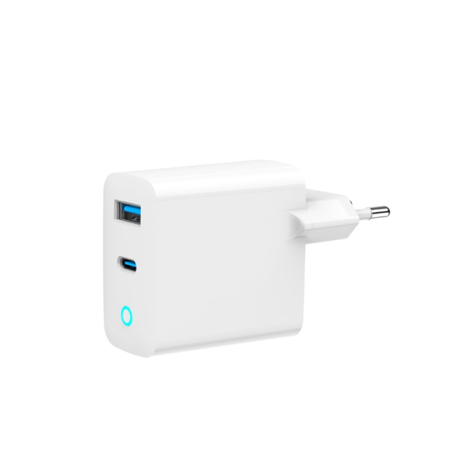 Charger Gembird 2-port 30W GaN USB LED GaN, White (TA-UC-PDQC30L-W-01)