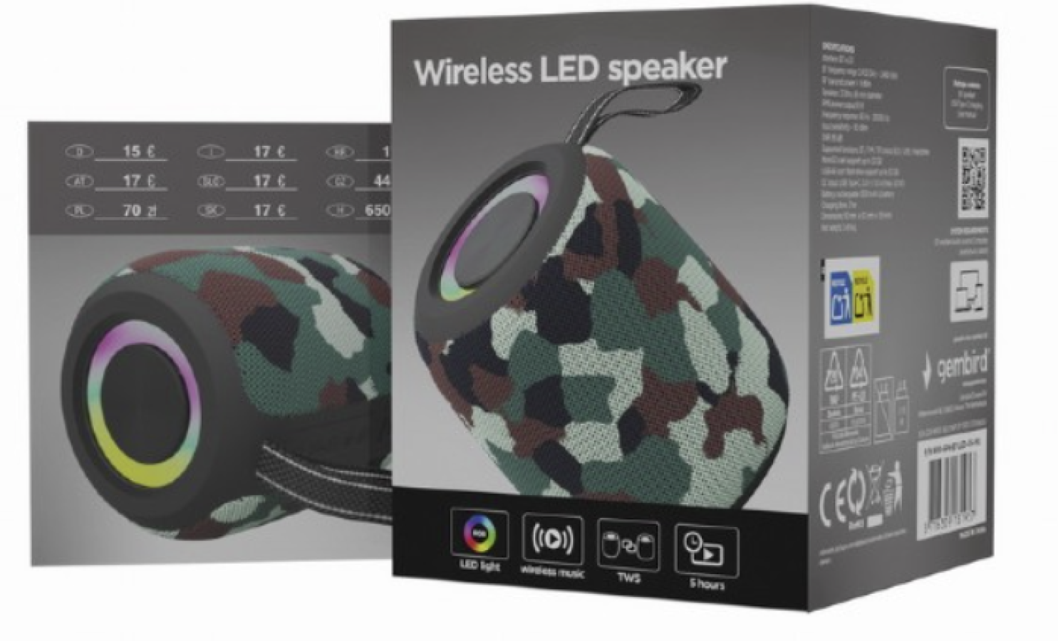 Speaker Gembird Bluetooth LED Speaker SPK-BT-LED-05-CM Camo (SPK-BT-LED-05-CM)