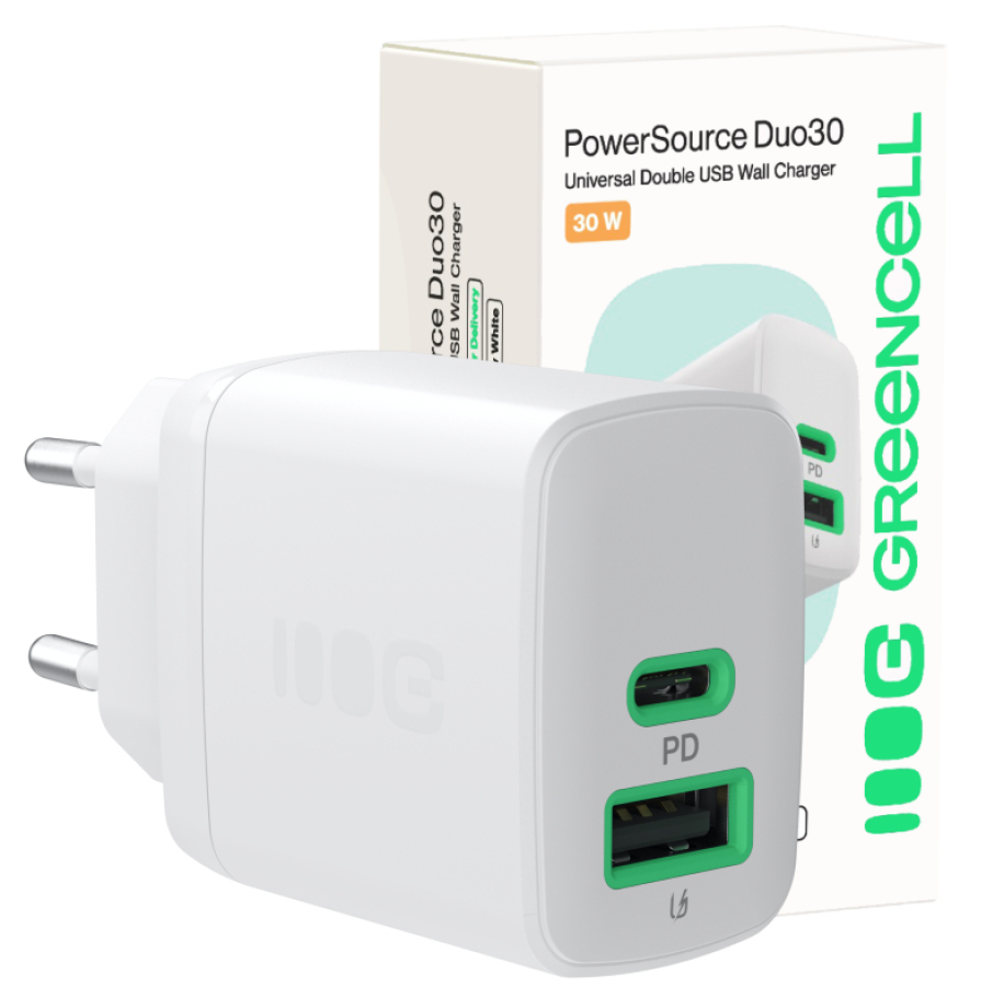 Charger Greencell PowerSource Duo30 30W White (CHARB-GC-30AC-W)
