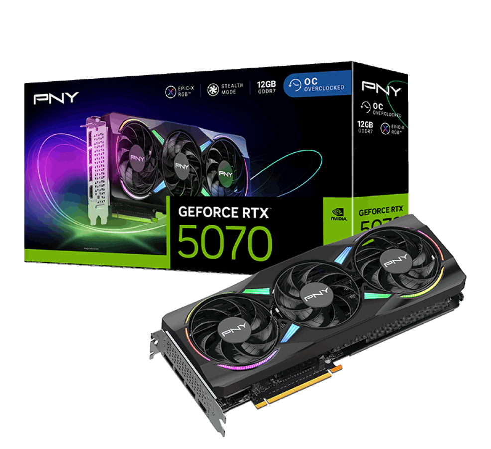Videokarte PNY GeForce RTX 5070 ARGB EPIC-X RGB Overclocked Triple Fan GPU (VCG507012TFXXPB1-O)