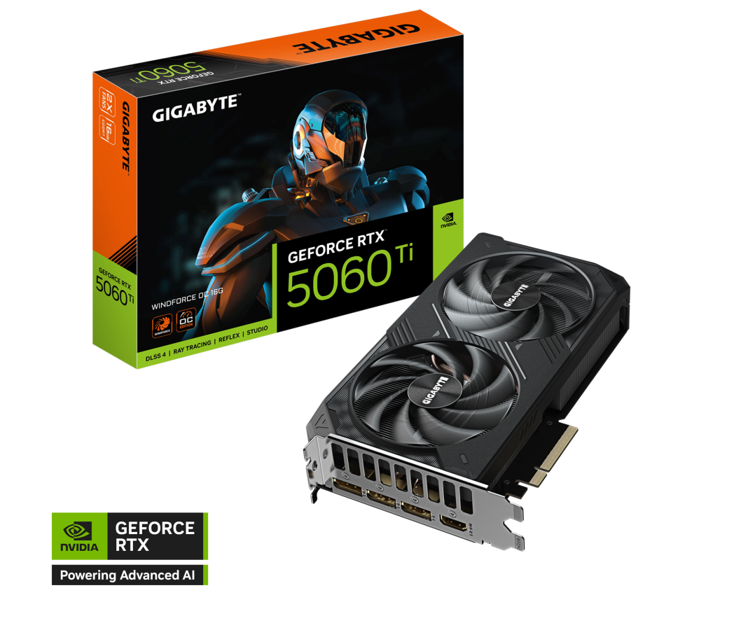 Videokarte Gigabyte GeForce RTX 5060 Ti WINDFORCE OC 16G (GV-N506TWF2OC-16GD)