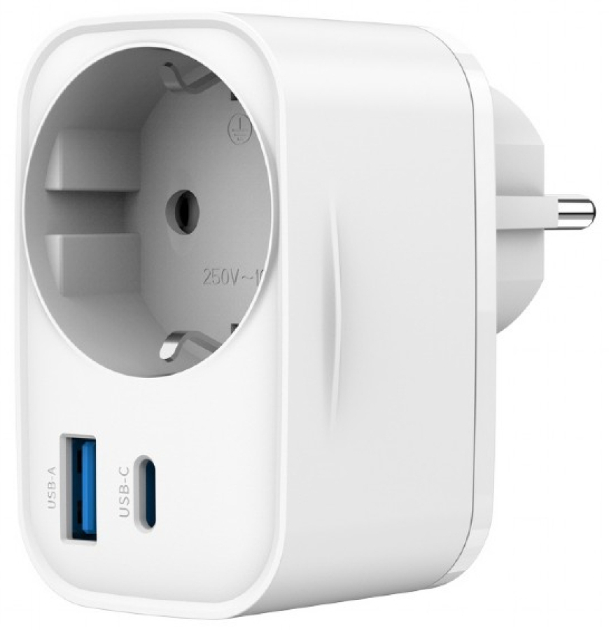 Charger GEMBIRD 2-PORT USB FAST CHarger with Pass-Through AC Socket 20W White (TA-ACPDQC20-01-W)