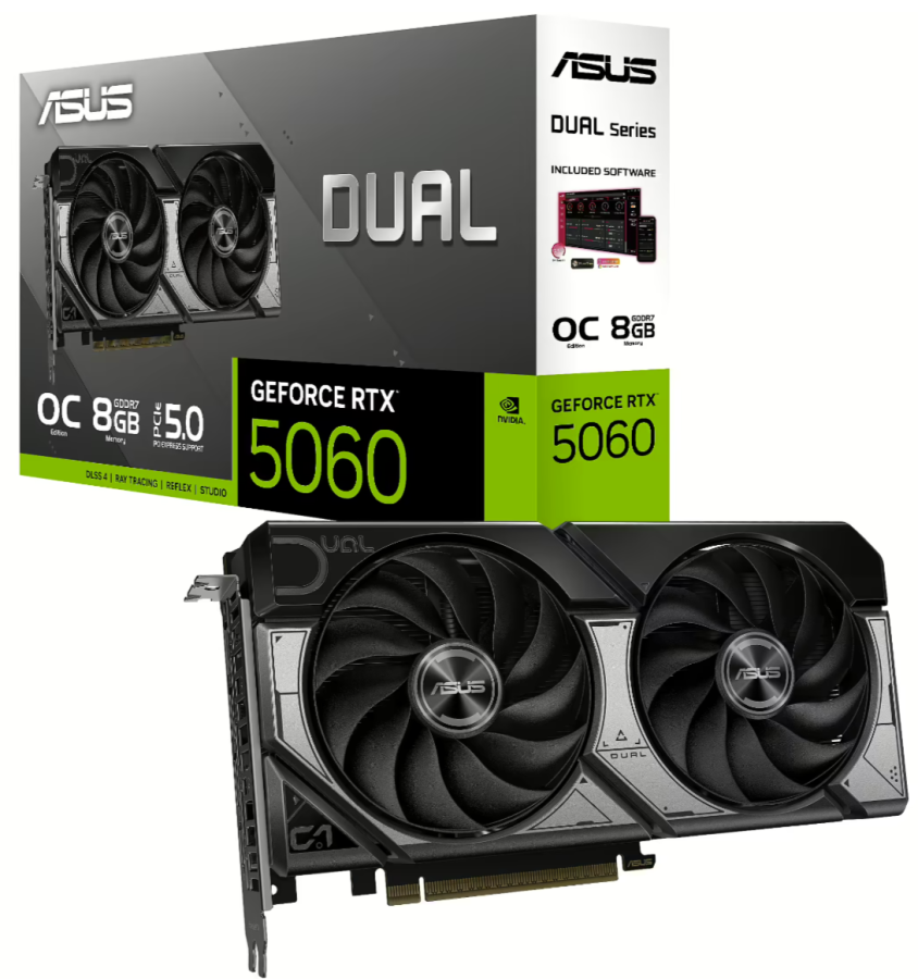 Videokarte Asus GeForce RTX 5060, 8GB GDDR7 Dual OC (DLSS 4) (DUAL-RTX5060-O8G)