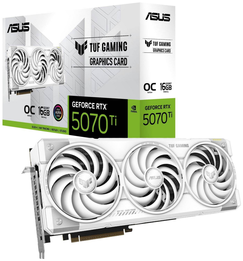 Videokarte Asus GeForce RTX 5070 Ti TUF GAMING WHITE OC 16GB DLSS 4 (TUF-RTX5070TI-O16G-WHITE-GAMING)