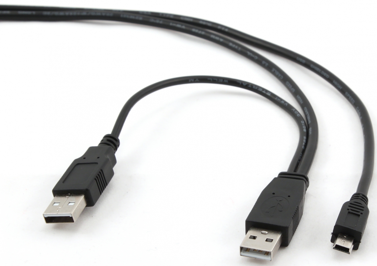 Kabelis Gembird Dual USB Male - MiniUSB Male 0.9m Black (CCP-USB22-AM5P-3)