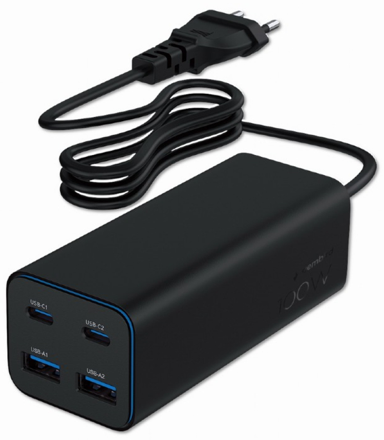 Lādētājs Gembird Universal USB charger 4-port 100W GaN (TA-UC-2A2C-PD100-01-BK)
